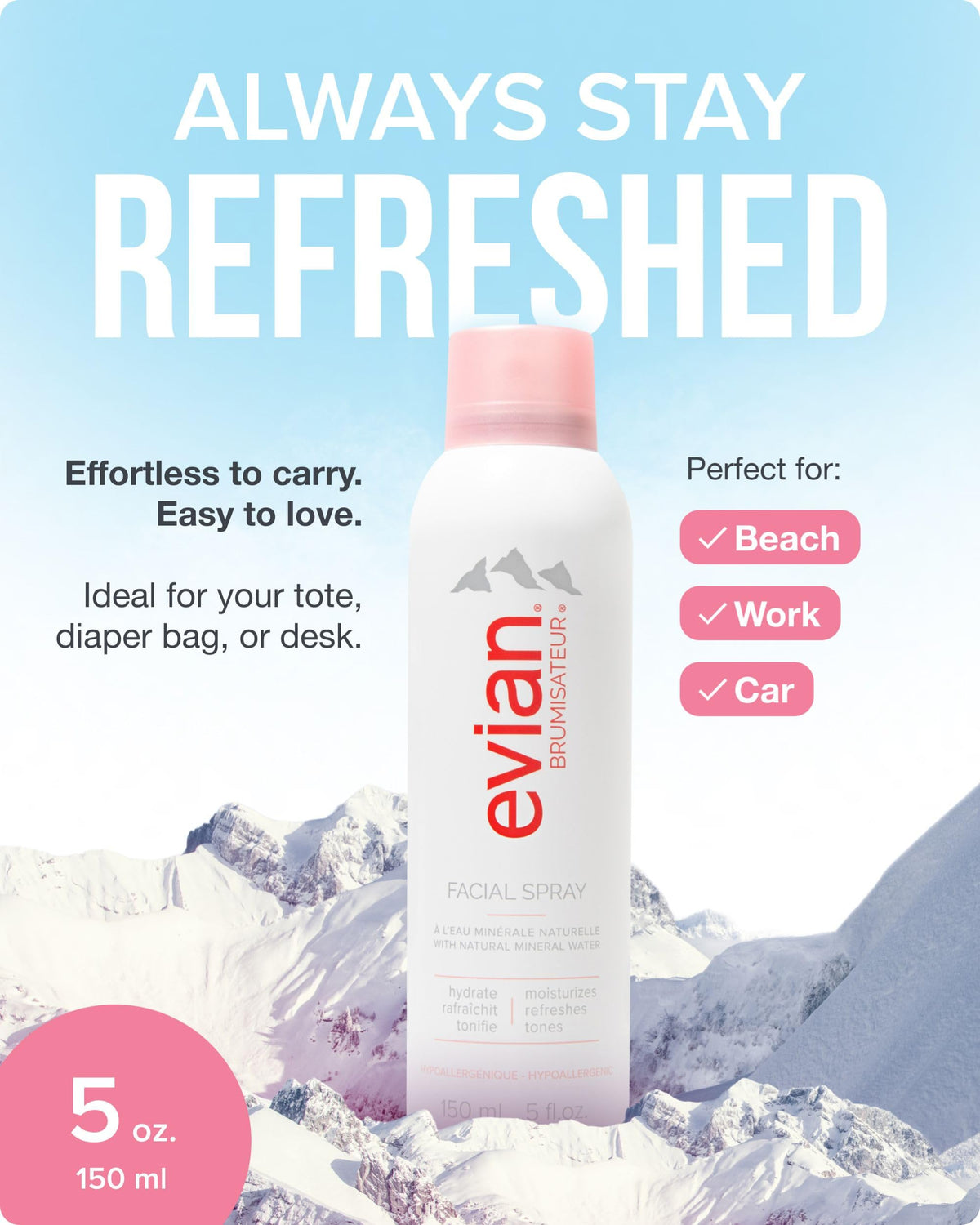 BRUMISATEUR evian side label detail highlighting pure source-sealed mineral water benefit