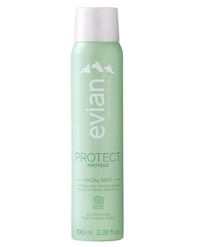 BRUMISATEUR Evian Protect front packaging shows compact bottle and organic badge