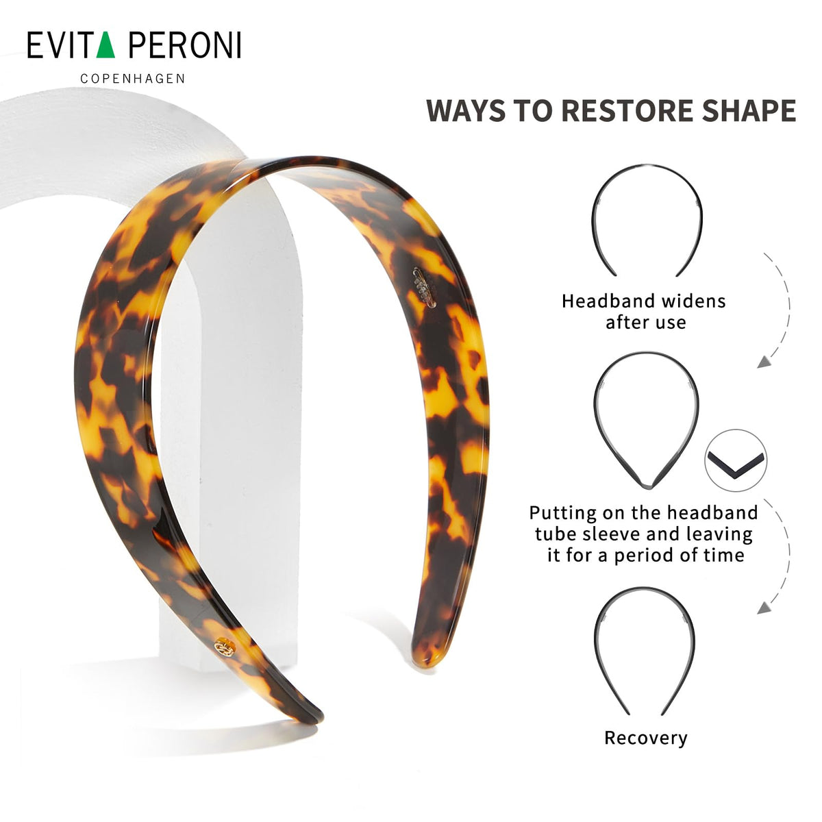 EVITA PERONI headband used at desk to keep hair tidy and improve focus