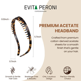 EVITA PERONI headband beside ruler showing 5.7-inch size and scale