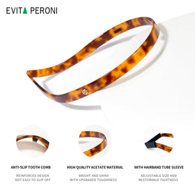 EVITA PERONI model wearing band showing comfortable fit with hairstyle