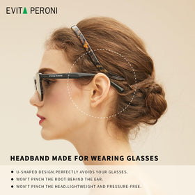 EVITA PERONI side profile with glasses demonstrating gap for eyewear comfort