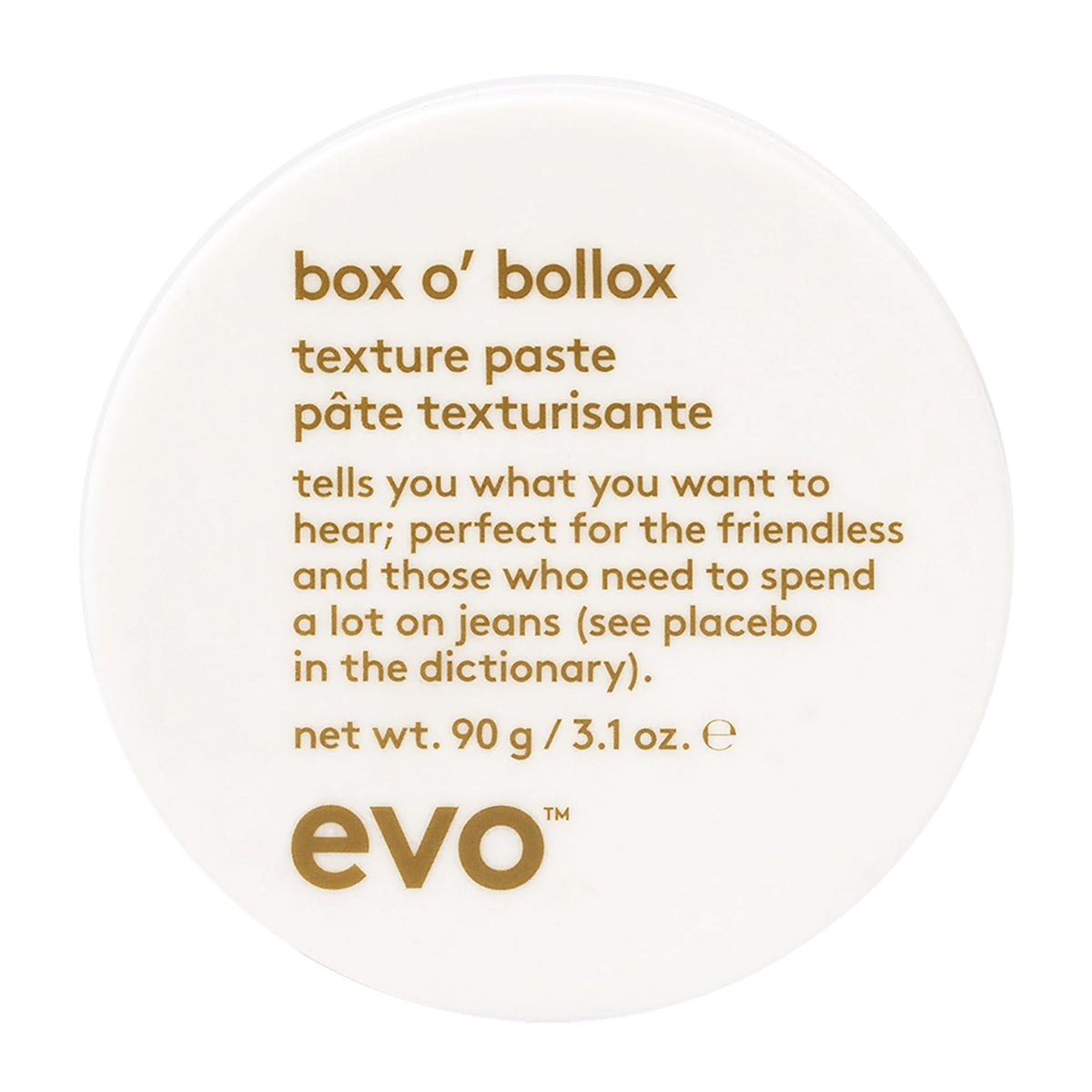 EVO Box O' Bollox front tub showing label and matte packaging benefit