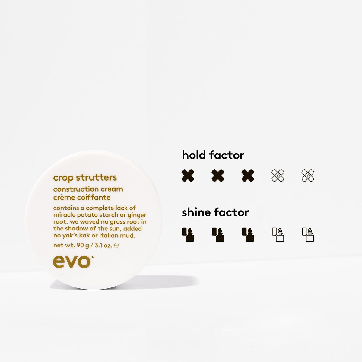 EVO Crop Strutters 3.17 oz next to common objects showing compact travel size