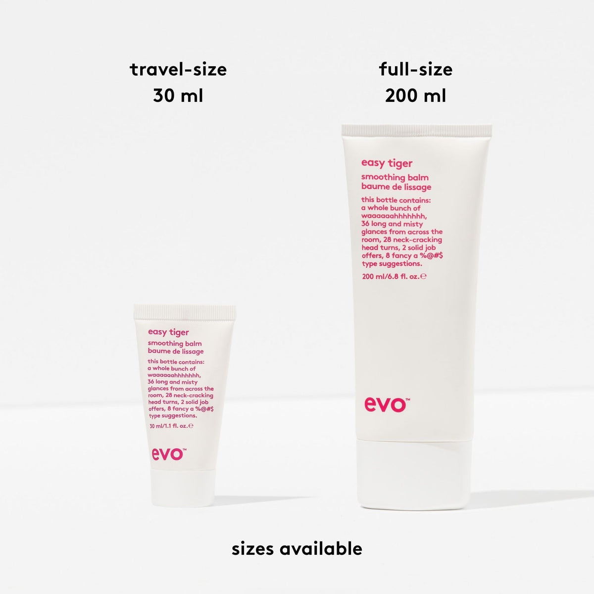 EVO product beside common objects for scale, confirms 6.8 fl oz