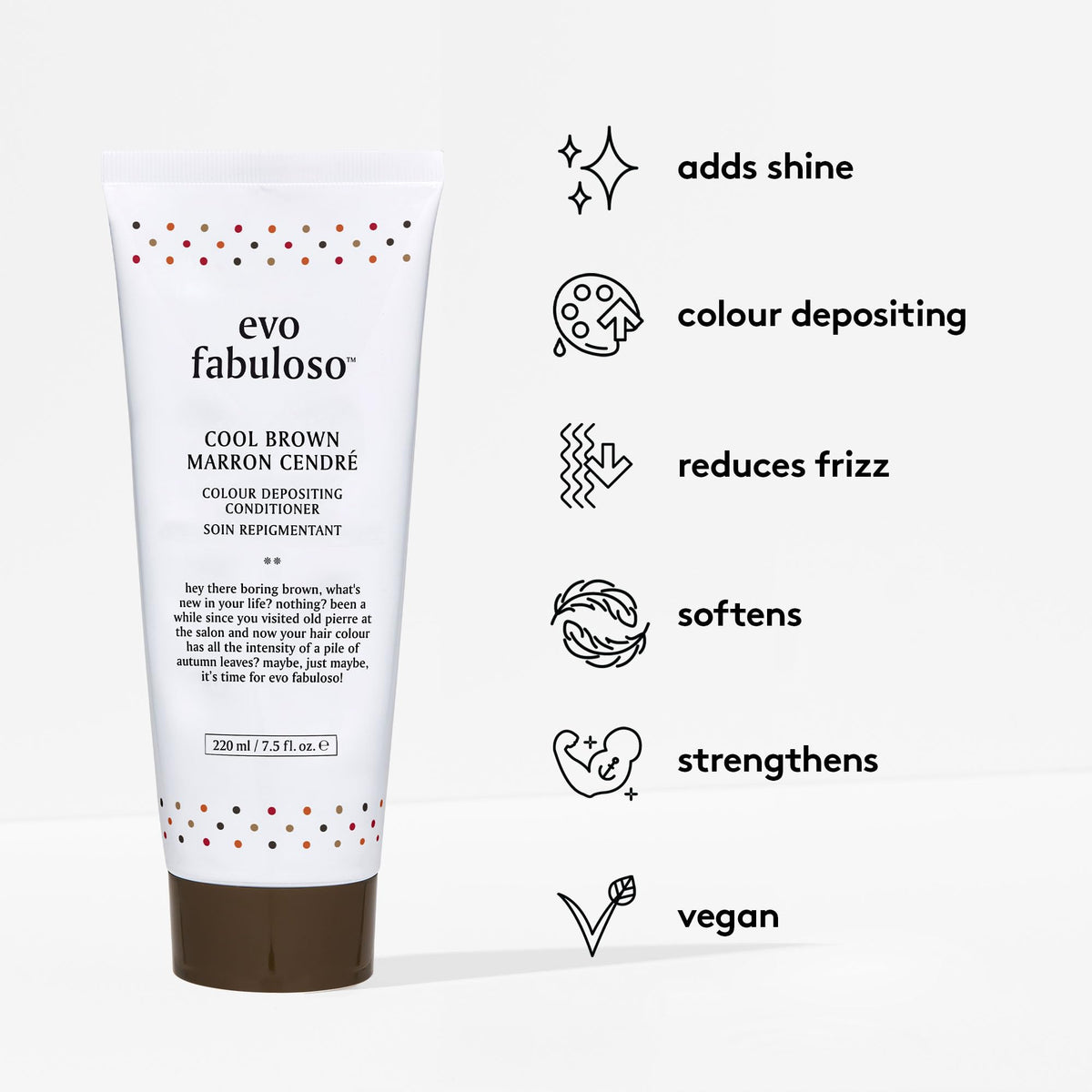 EVO Fabuloso Cool Brown pump dispensing creamy conditioner for easy use