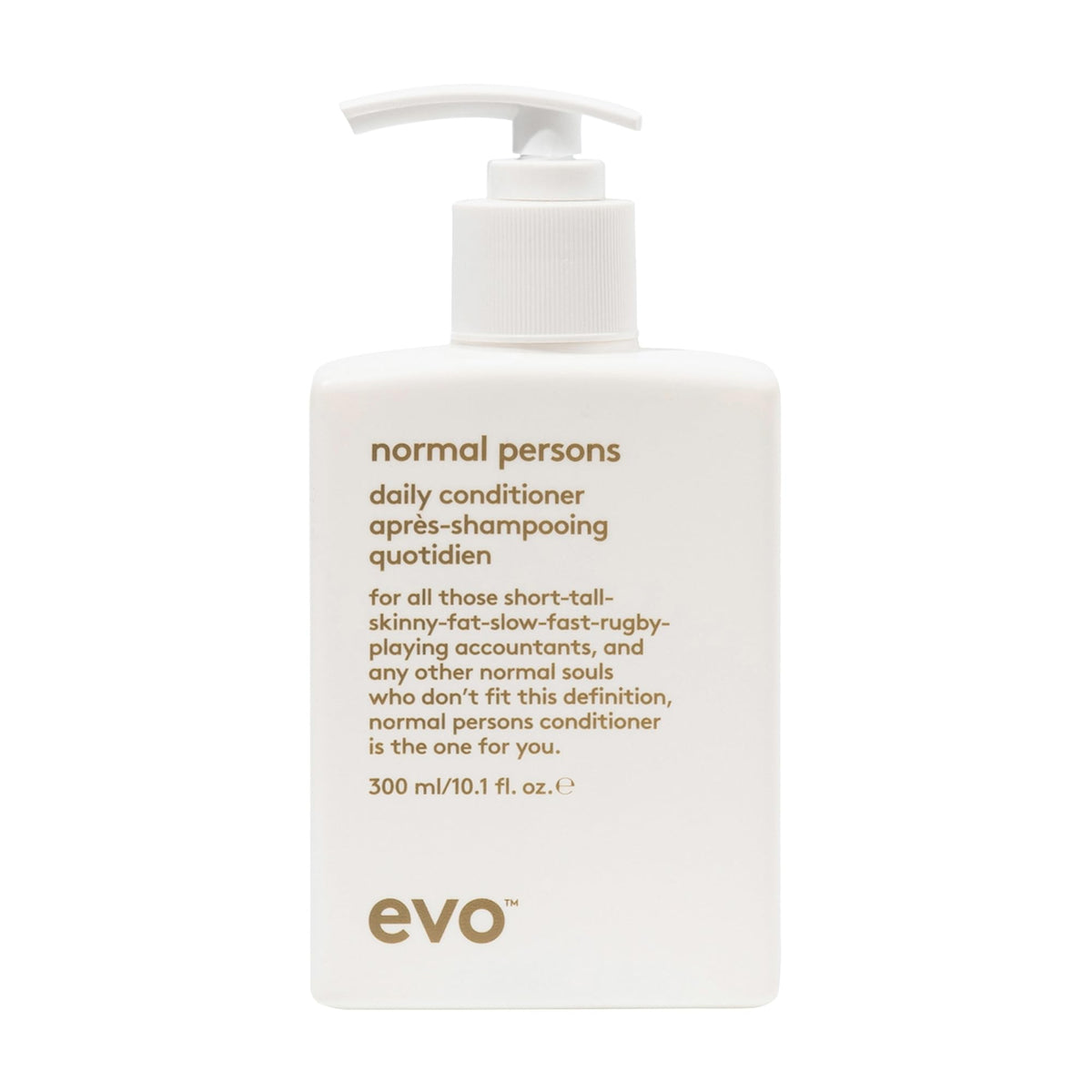 EVO front packaging showing bottle and clear product benefits for lightweight conditioning