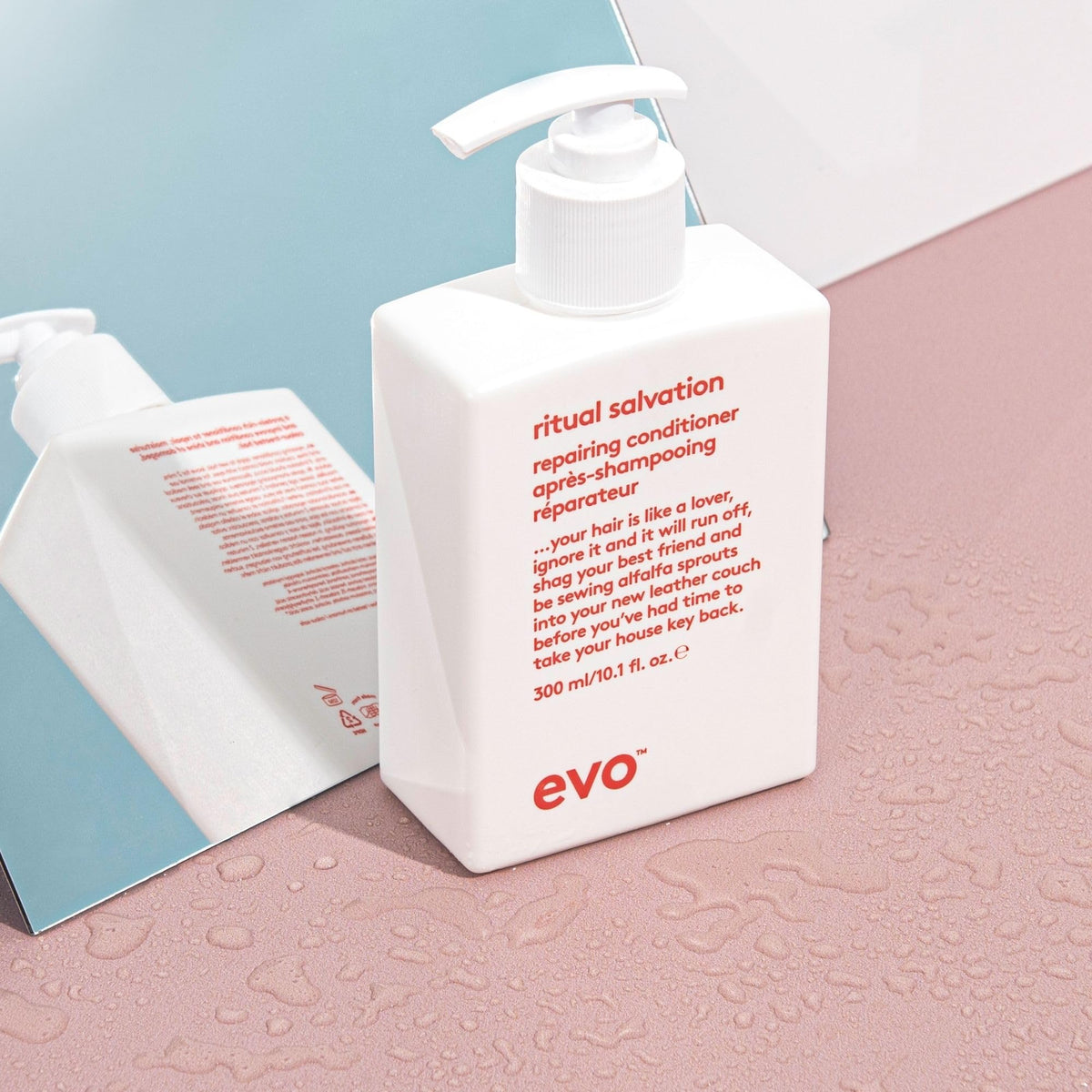 EVO Ritual Salvation before and after hair compare showing improved shine and strength