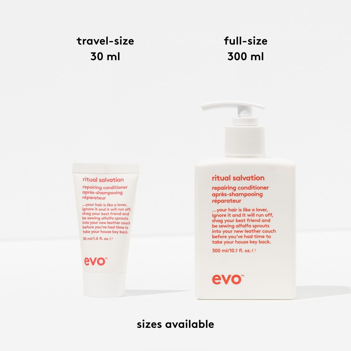 EVO Ritual Salvation bottle next to hand for scale indicating 10.1 fl oz size