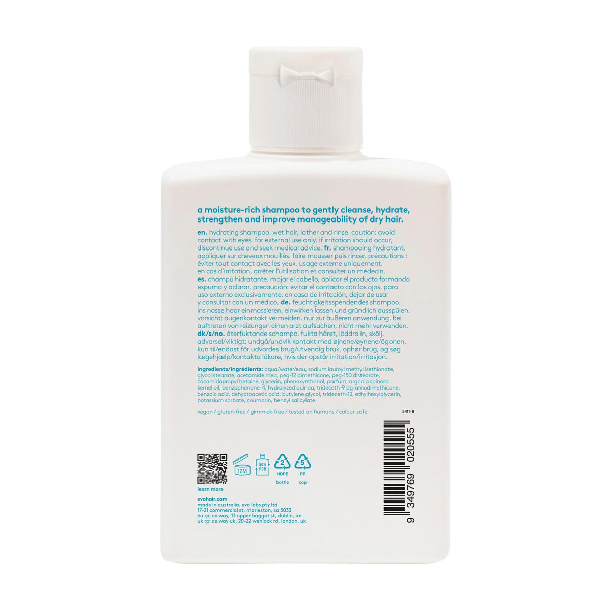 EVO back label close-up showing ingredients and usage benefits