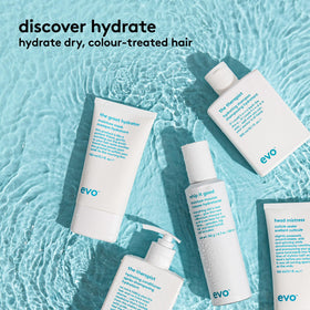 EVO on bathroom shelf styled in a routine showing salon-quality benefit
