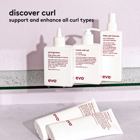 EVO size comparison beside hand, 6.7fl.oz scale and travel-friendly benefit