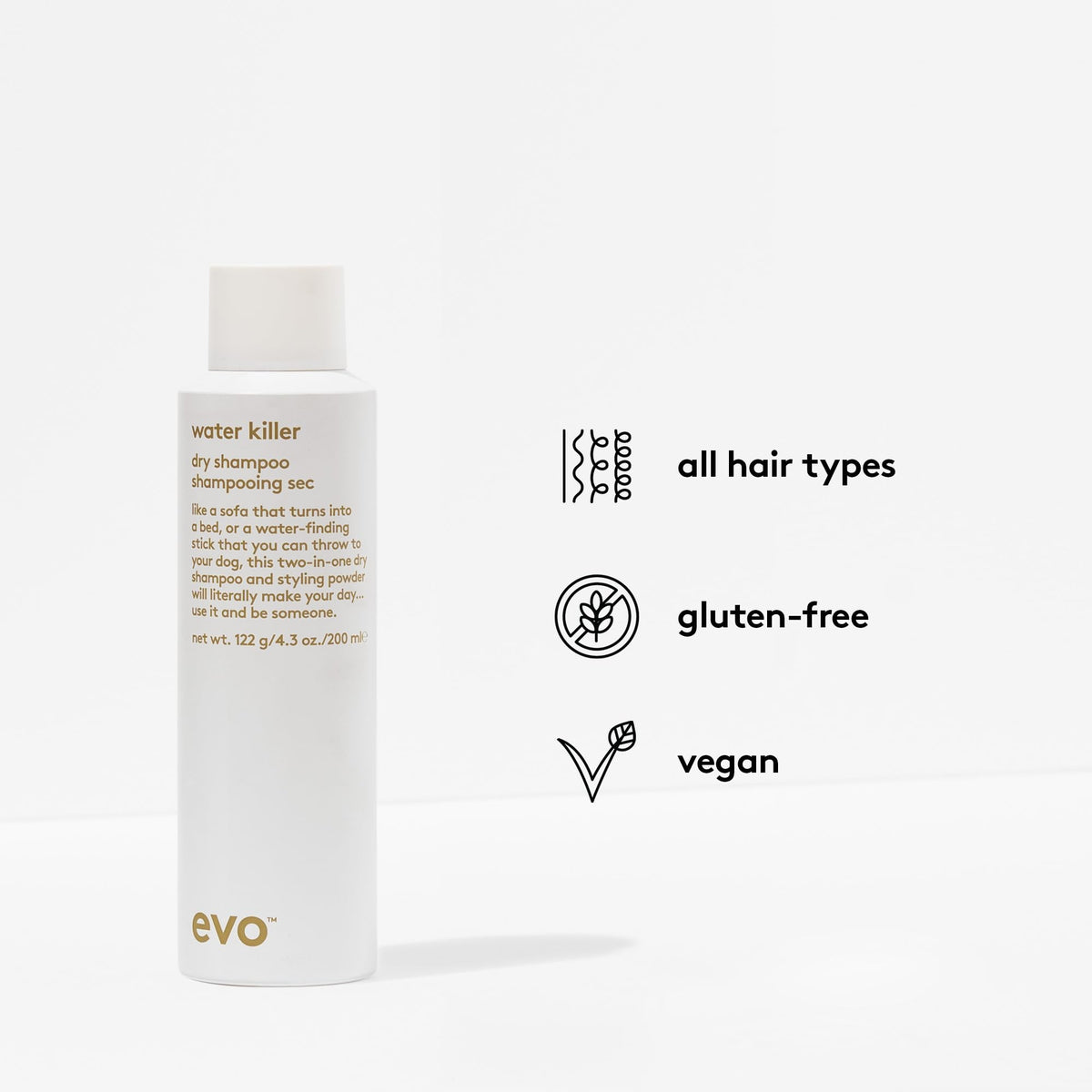 EVO back label close-up displaying ingredients and usage directions, clarity benefit