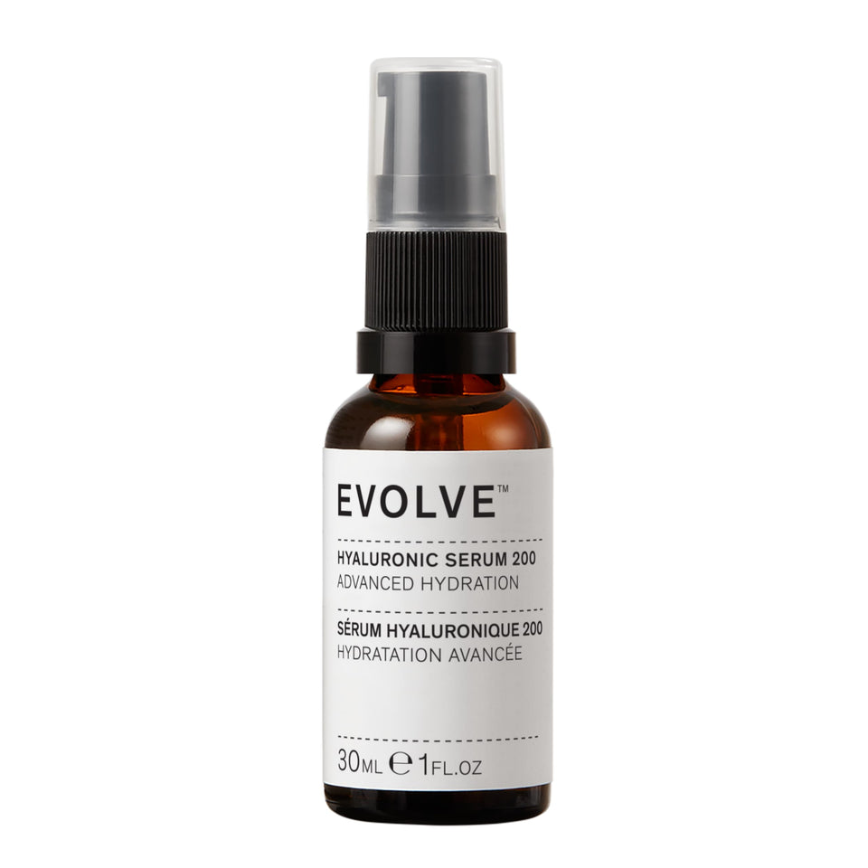 Evolve Organic Beauty front bottle displaying clean-label and compact size benefit