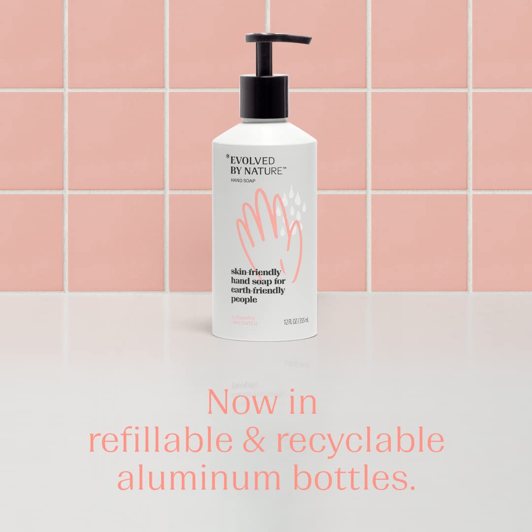 EVOLVED BY NATURE aluminum dispenser detail highlighting reusable design