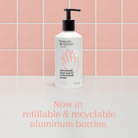 EVOLVED BY NATURE aluminum dispenser detail highlighting reusable design