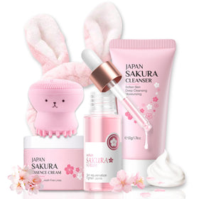 Evolvique front packaging showing five-piece gift kit and cherry motif, encourages routine