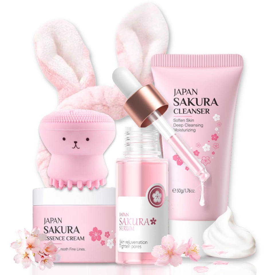 Evolvique front packaging showing five-piece gift kit and cherry motif, encourages routine