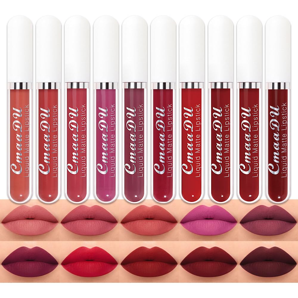 evpct front packaging showing ten matte lipstick tubes and gift-ready box benefit convenient variety