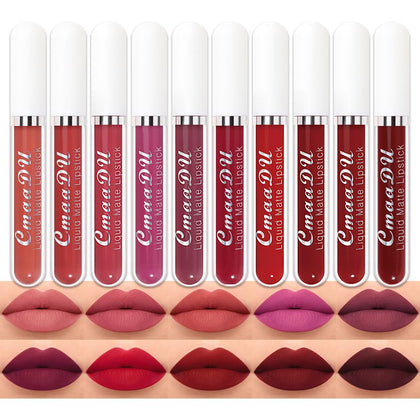evpct front packaging showing ten matte lipstick tubes and gift-ready box benefit convenient variety