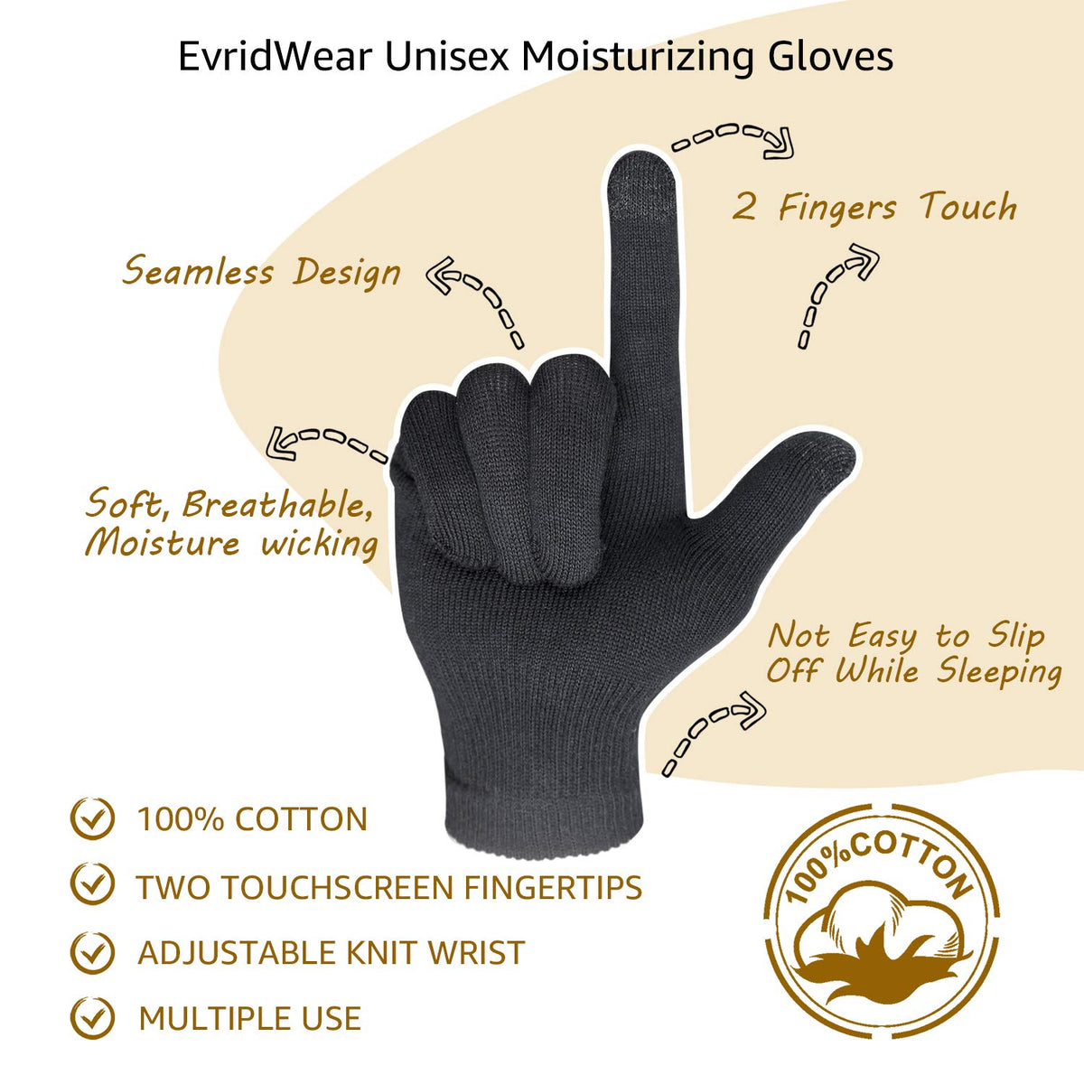 Evridwear adjustable knit wrist on hand showing secure fit and lotion retention