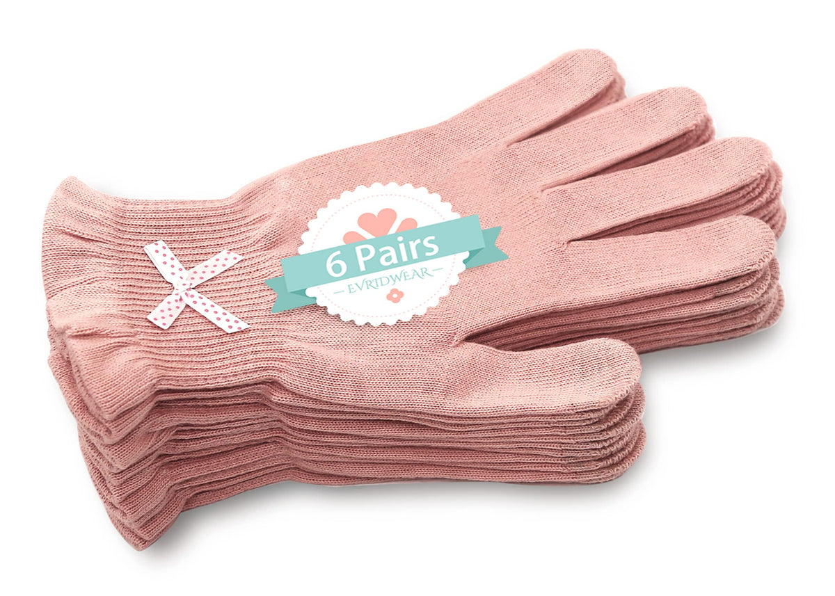 Evridwear gloves front pair showing pink cotton and snug cuffs for overnight hydration