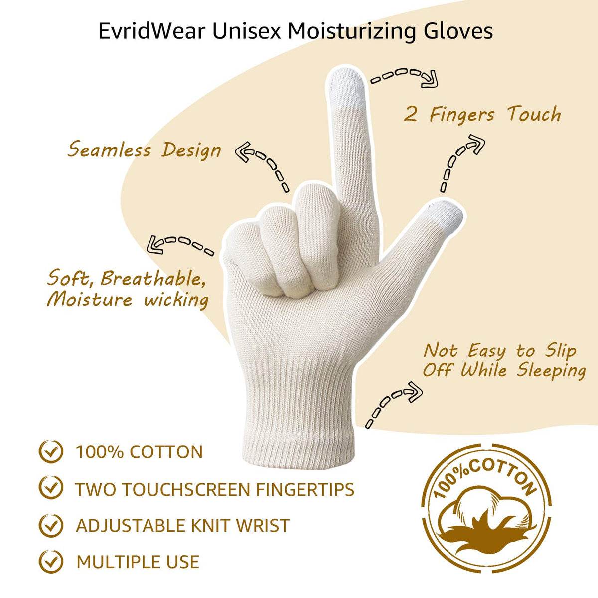 Evridwear hands wearing gloves overnight illustrating hydrated hands and protected bedding