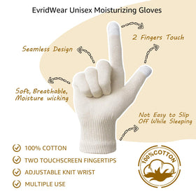 Evridwear hands wearing gloves overnight illustrating hydrated hands and protected bedding