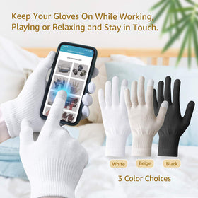 Evridwear lifestyle bedtime scene with hands in gloves for overnight therapy