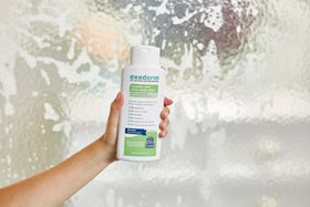 Exederm pump dispensing gentle wash emphasizing easy, low-lather use