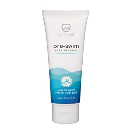 Exershield front packaging showing product and benefit of pre-swim protection