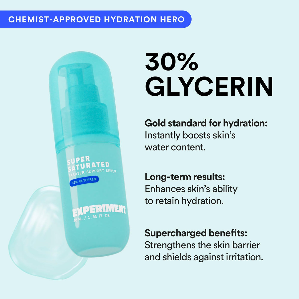 Experiment application on skin demonstrating immediate dewy, plumping effect