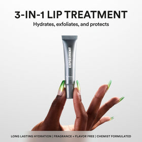 Experiment tube angled with cap off revealing balm tip and easy application