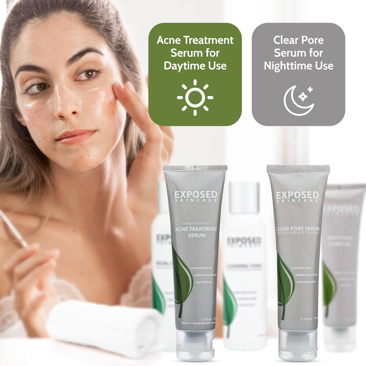 Exposed Skin Care application demo on cheek showing precise treatment use