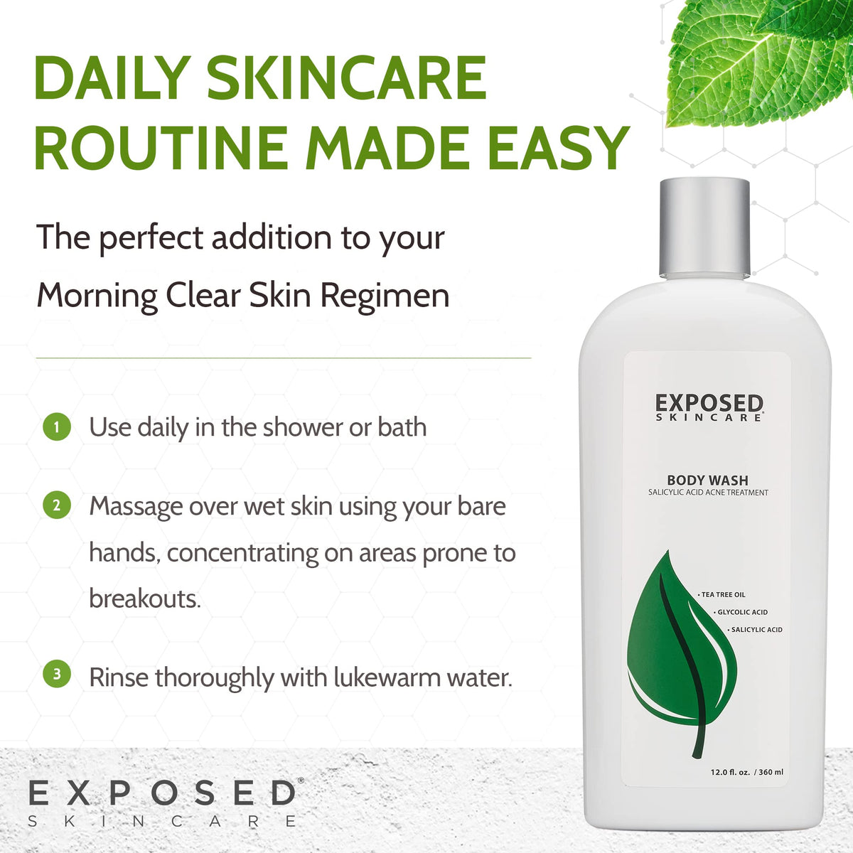 Exposed Skin Care back label details showing ingredient list and usage guidance