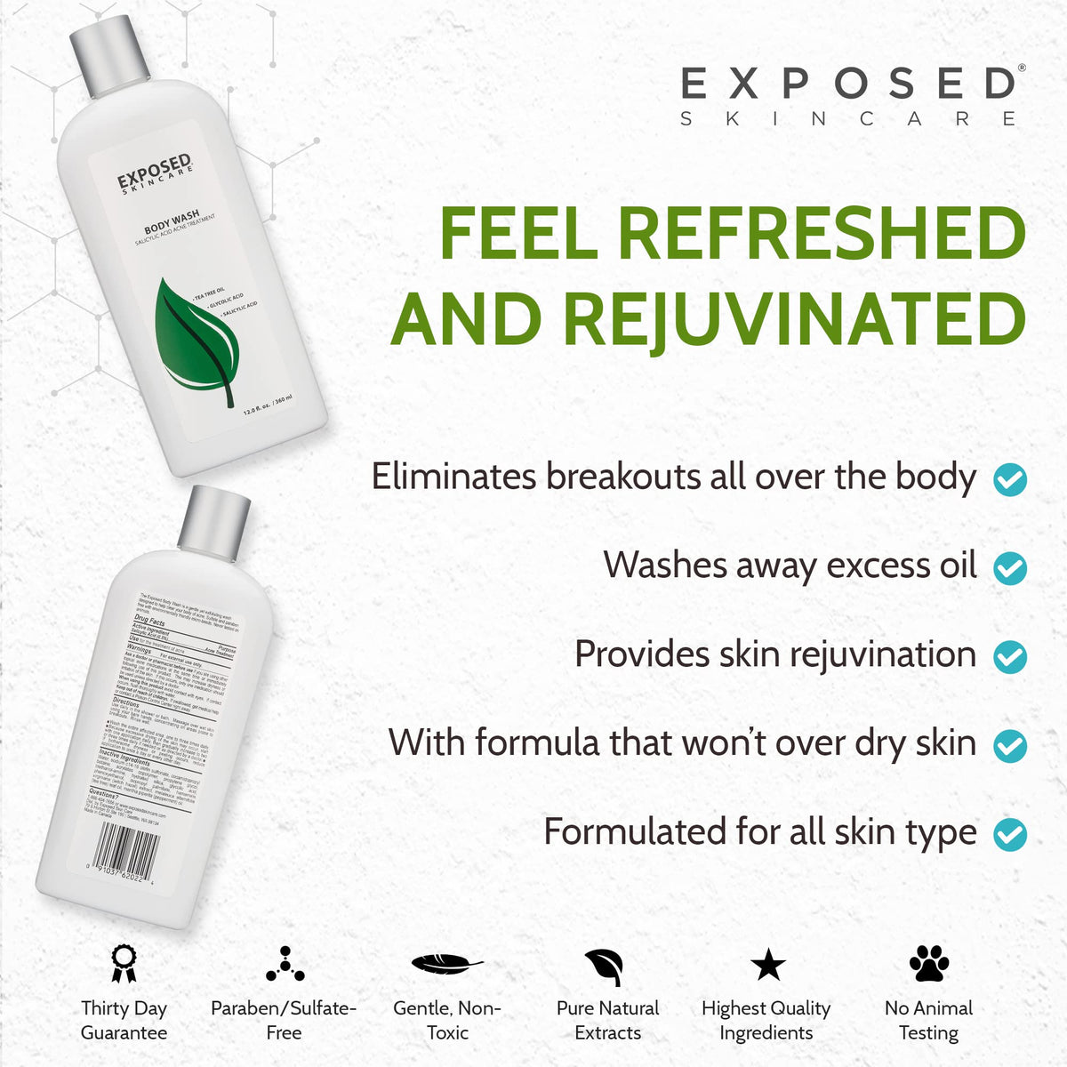 Exposed Skin Care in-shower use showing targeted application to back and chest