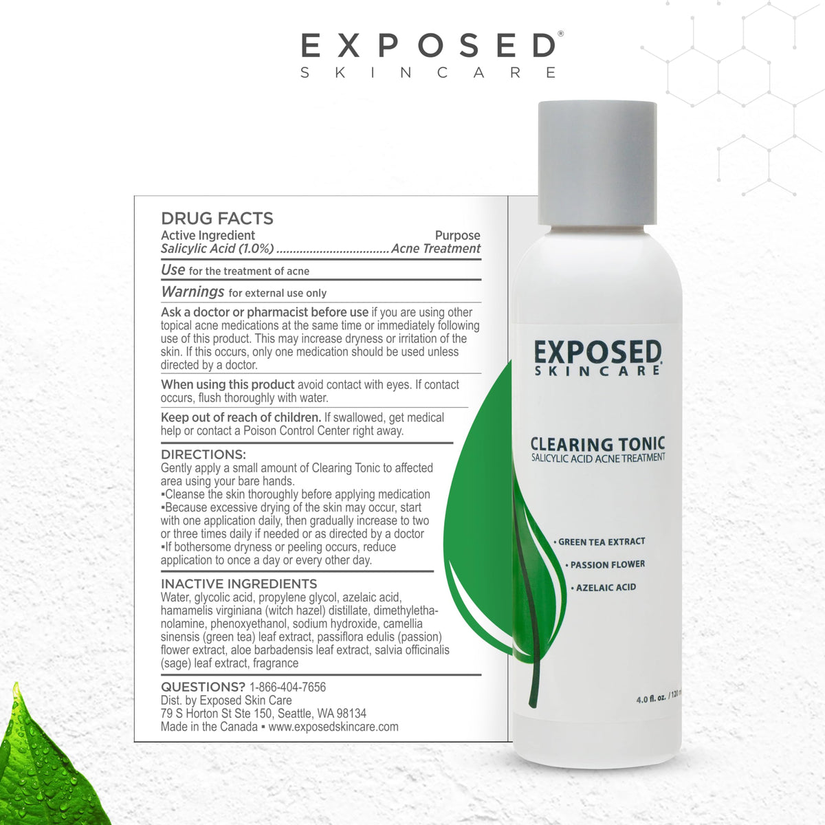 Exposed Skin Care clearing tonic beside acne serum showing duo for clearer skin