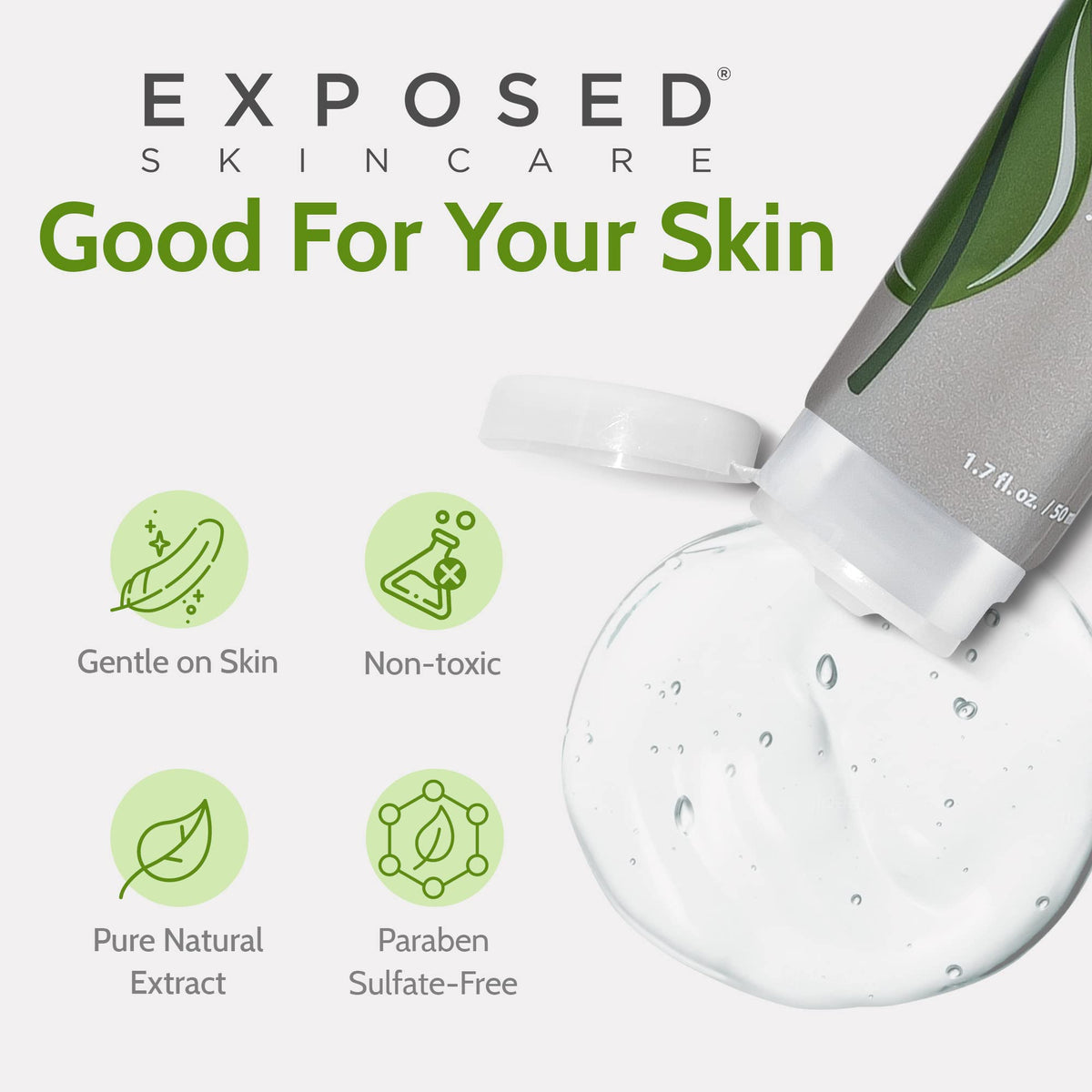 Exposed Skin Care label close-up showing active 1% salicylic acid and clean formula