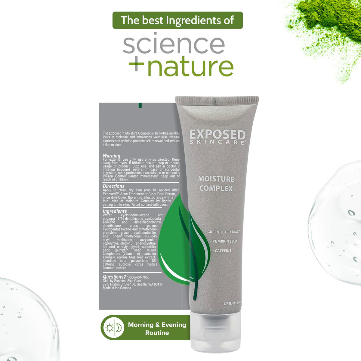 Exposed Skin Care application on hand demonstrating lightweight hydration benefit