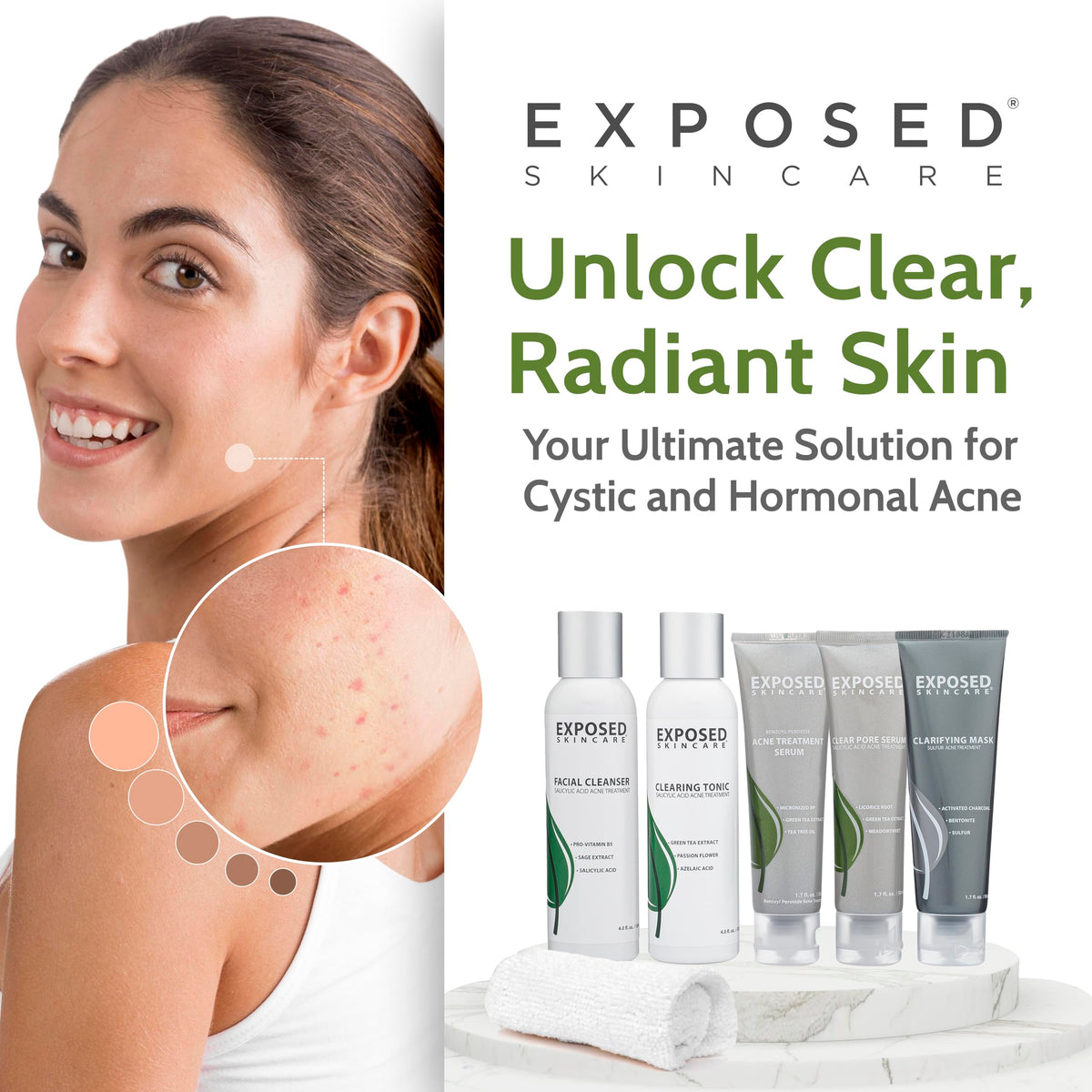Exposed Skin Care lifestyle bathroom counter showing everyday usability