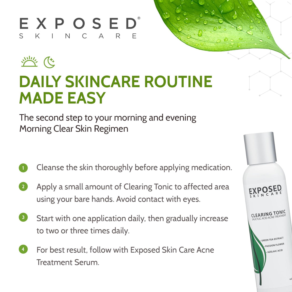 Exposed Skin Care toner used in morning routine emphasizing prepping skin for treatment