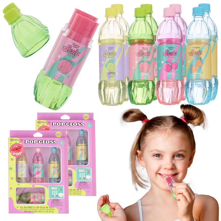 EXPRESSIONS front packaging showing eight colorful soda bottle balms and playful branding for gifting