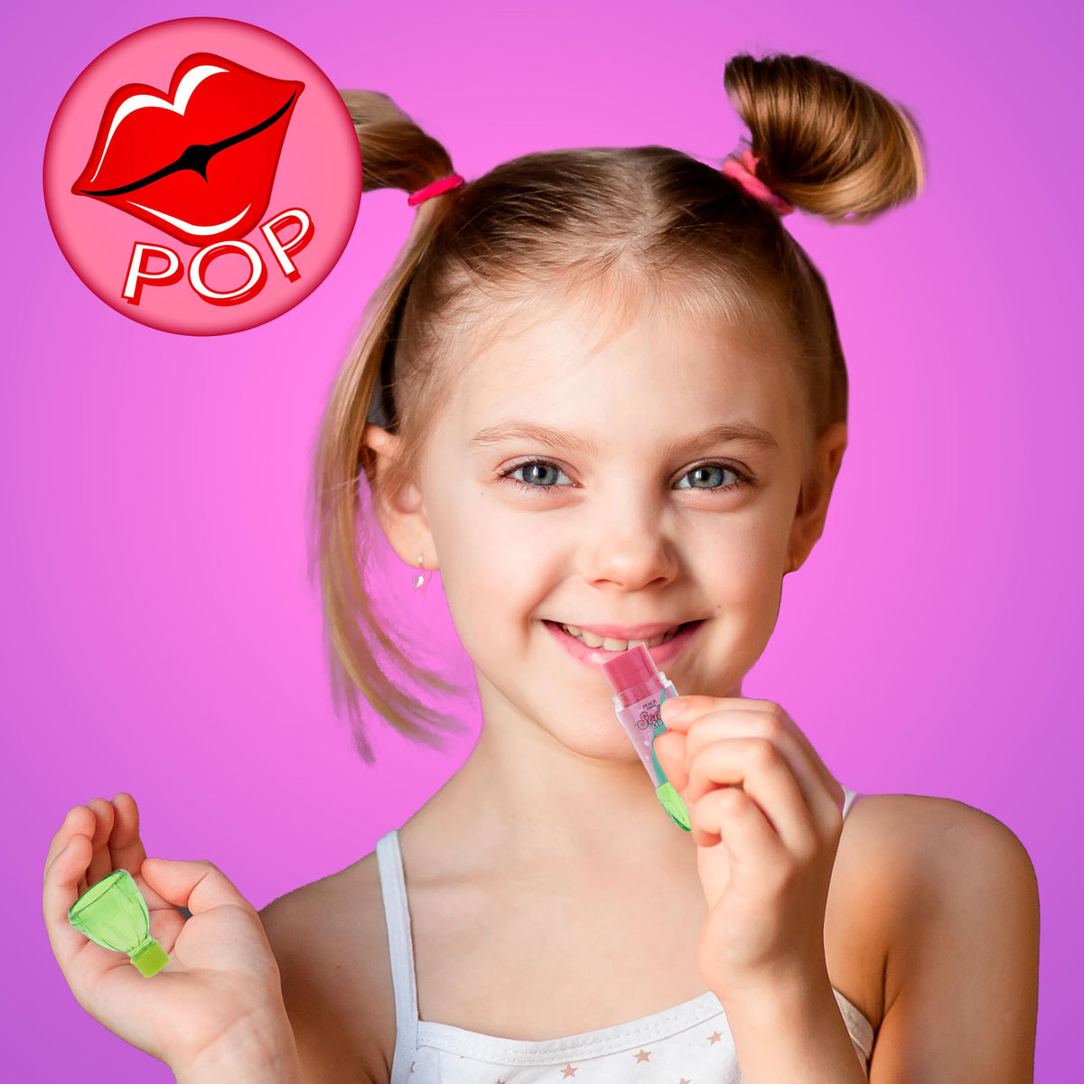 EXPRESSIONS lip balm held in hand to show size and portability for on-the-go use