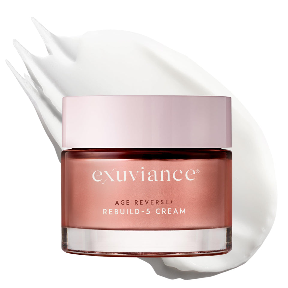 EXUVIANCE jar front view showing sleek packaging and firming moisturizer benefits