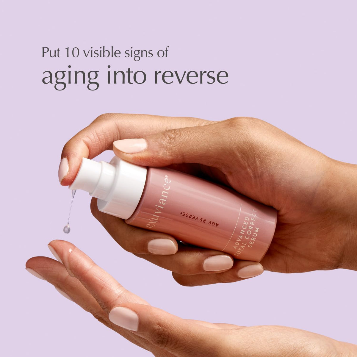 EXUVIANCE hand dispensing serum from pump for easy application benefit