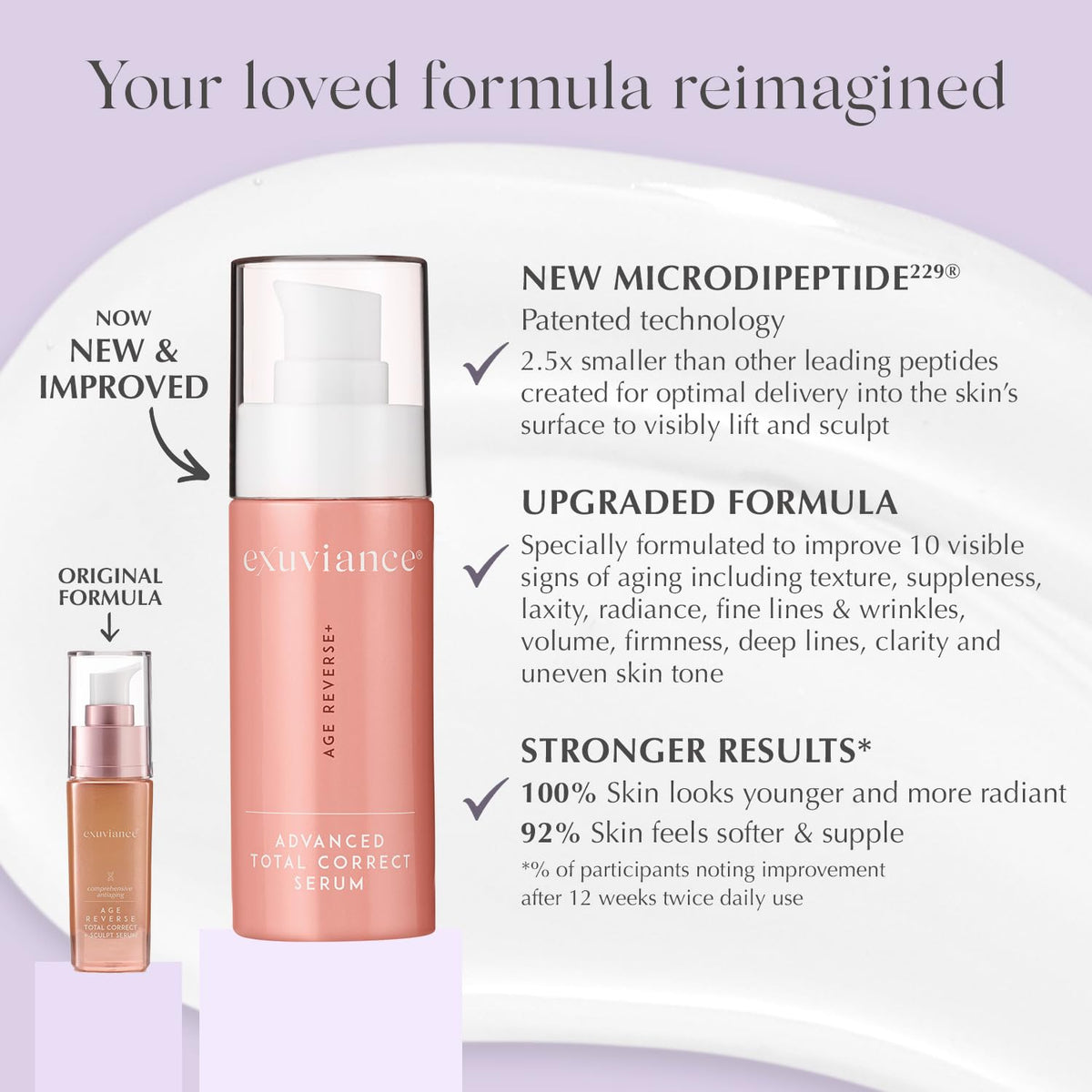 EXUVIANCE close-up serum drop demonstrating smooth hydrating texture