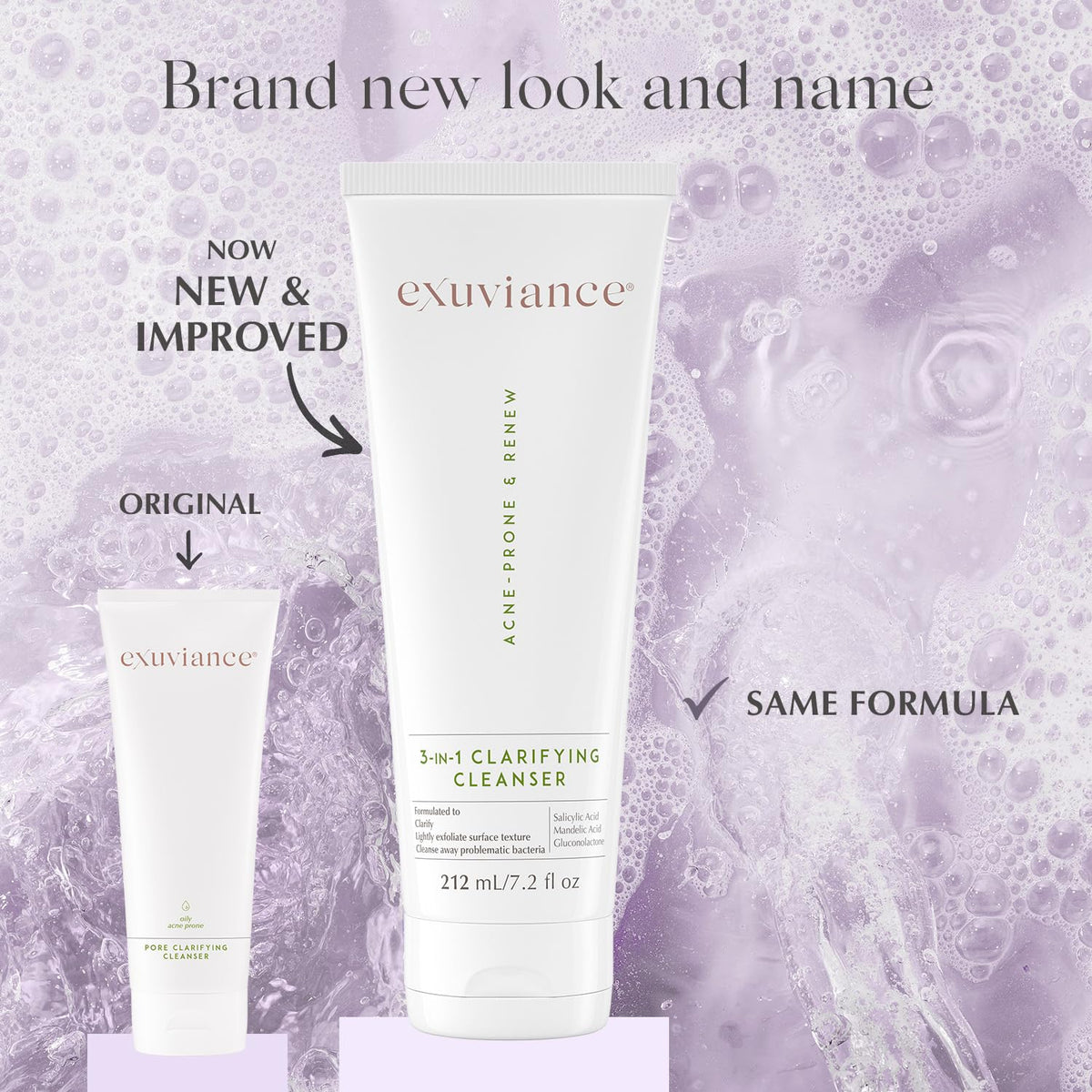 EXUVIANCE foaming cleanser texture closeup demonstrating gentle exfoliation