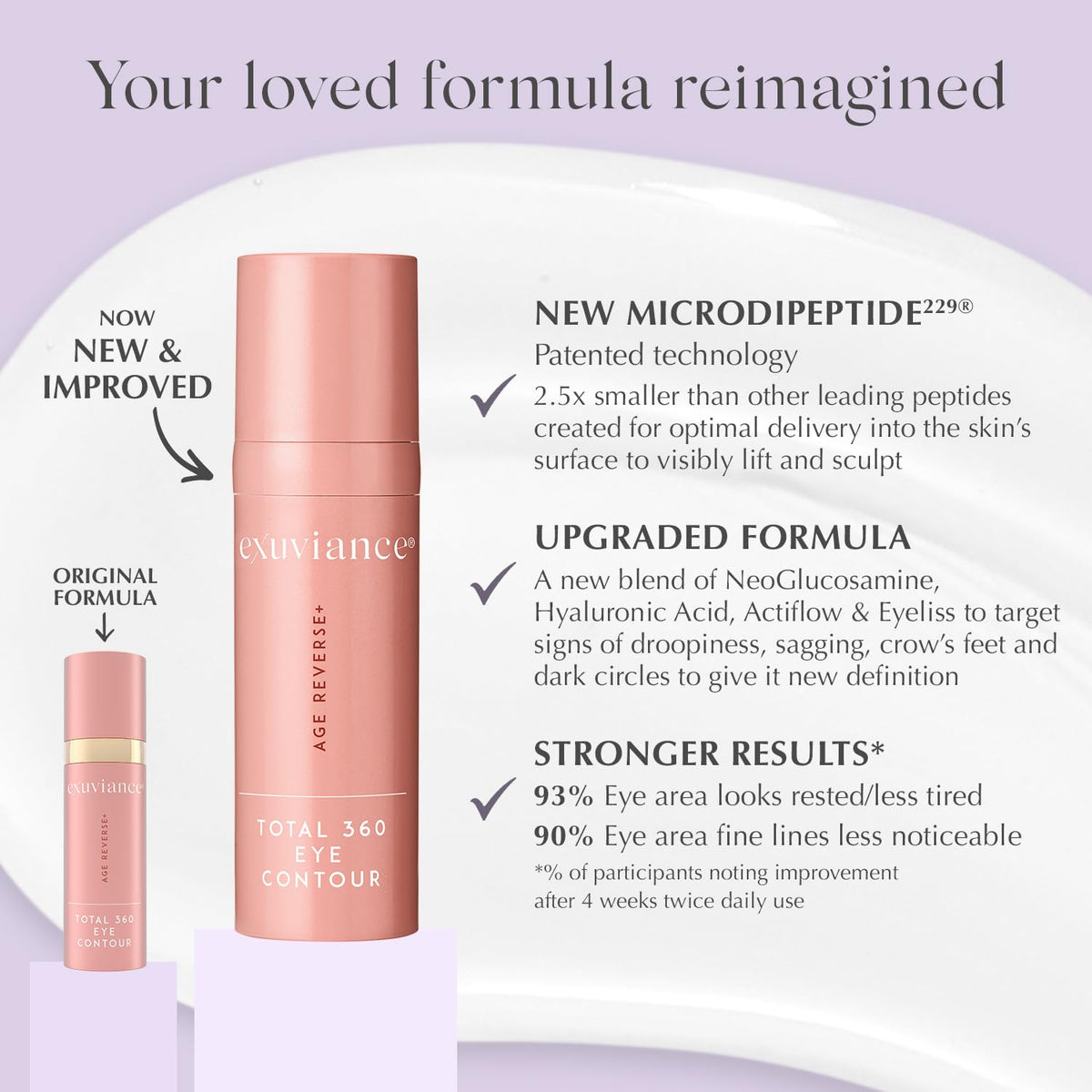 EXUVIANCE 15g tube close-up highlighting applicator and compact travel-friendly design