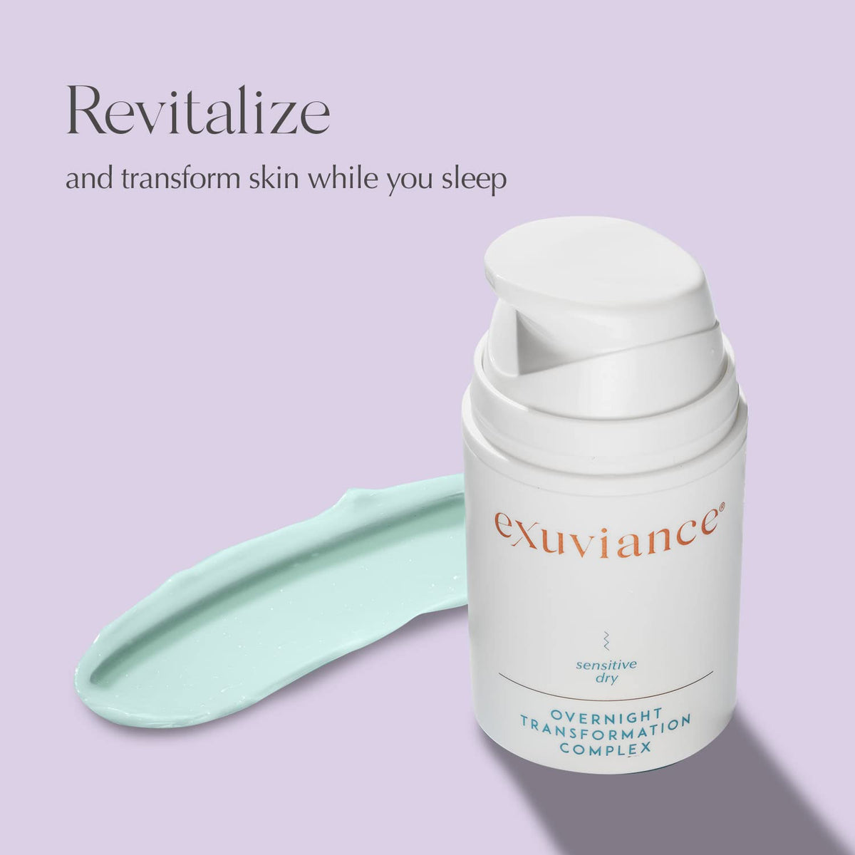EXUVIANCE jar open with cream visible, showing rich moisture and non-greasy appeal