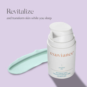 EXUVIANCE jar open with cream visible, showing rich moisture and non-greasy appeal